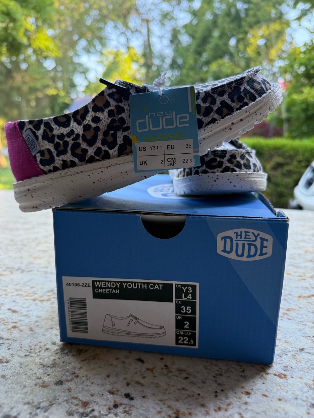 Hey Dude Wendy Youth Cat Cheetah Slip-Ons with Pink Heel Accent